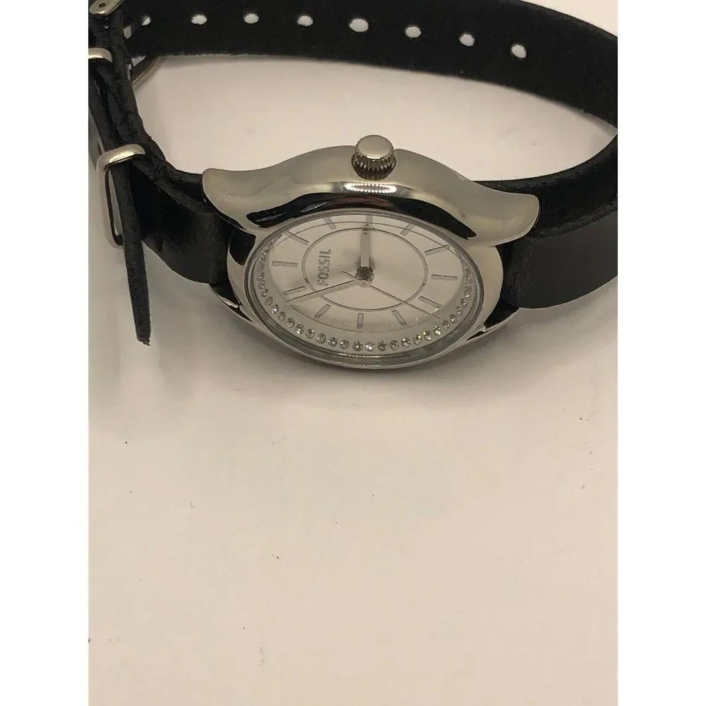 Fossil BQ1590 Men's Black Leather Analog Silver Dial Quartz Wrist Watch OP131